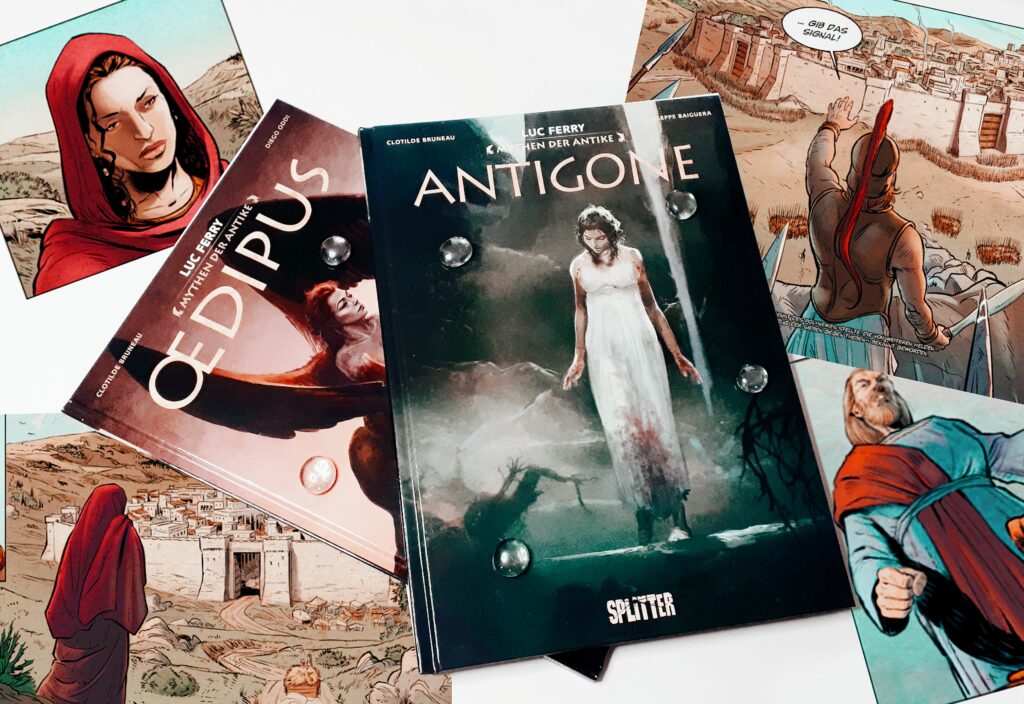 Miss Pageturner Buchblog Rezension, Foto der Graphic Novel Mythen der Antike: Antigone von Luc Ferry, Clotilde Bruneau und Guiseppe Baiguera.